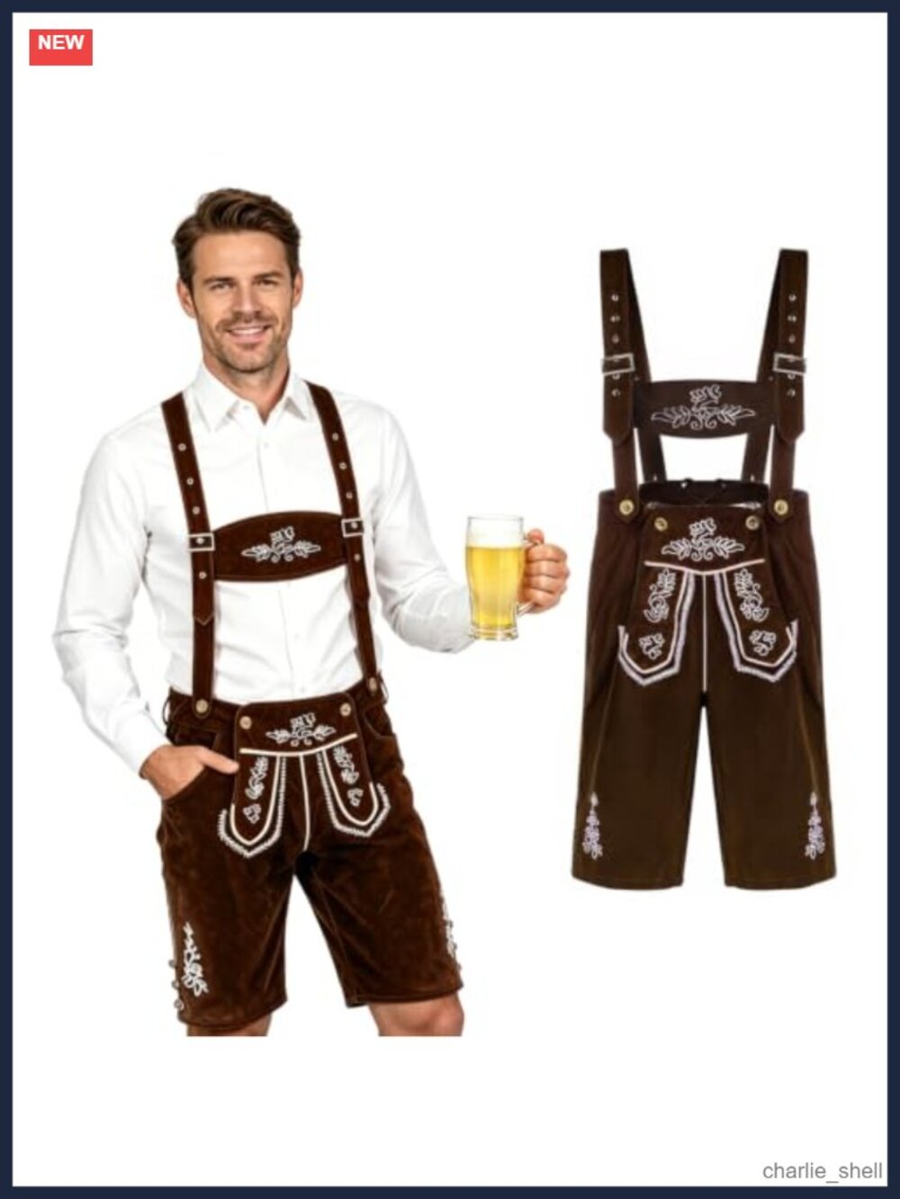 Men's Bavarian Lederhosen Costume Faux Suede Oktoberfest Beer Festival